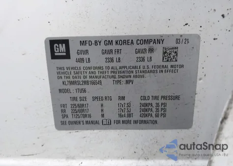 2021 Chevrolet Trailblazer Awd Lt из США, поврежденный, VIN KL79MRSL2MB166549